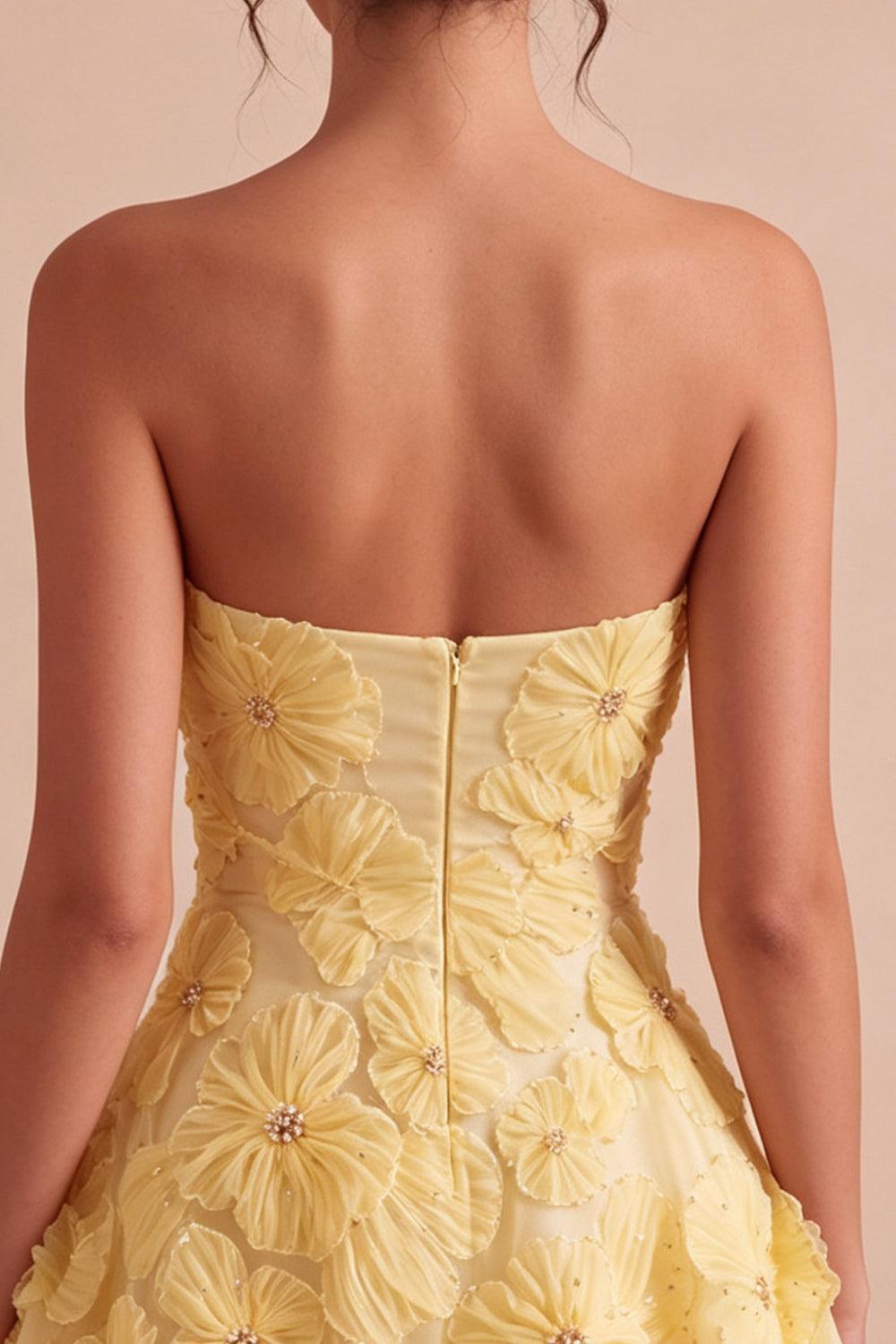 Light Yellow Beaded Floral A Line Short Homecoming Dress