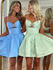 A Line Ruched Short Beaded Homecoming Dress