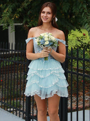 Off the Shoulder Sequin Ruffle Short Homecoming Dress