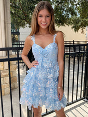Rosette Sequin Baby Doll Short Homecoming Party Dress