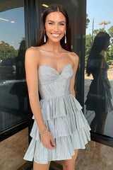 Lilac Homecoming Dress A Line Corset Strapless Tiered Short Prom Dress