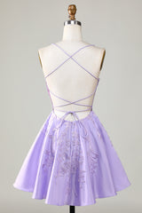 Lilac Homecoming Dress A-Line Halter Backless Short Prom Dress with Lace