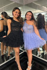 Lilac Homecoming Dress A Line One Shoulder Corset Short Prom Dress