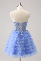 Lilac Homecoming Dress A Line Sweetheart Tiered Short Prom Dress With Appliques