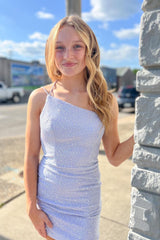 Lilac Homecoming Dress Beaded One Shoulder Sequin Tight Prom Dress
