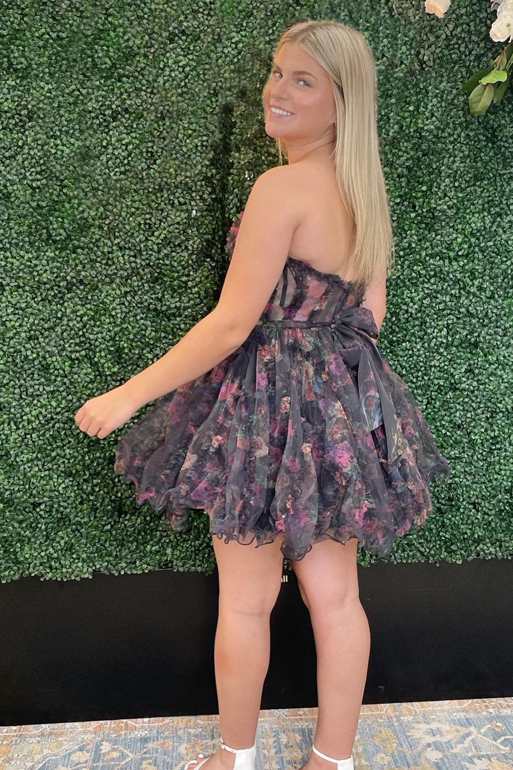 Lilac Homecoming Dress Corset Sweetheart Floral A-Line Short Cocktail Dresses with Ruffles