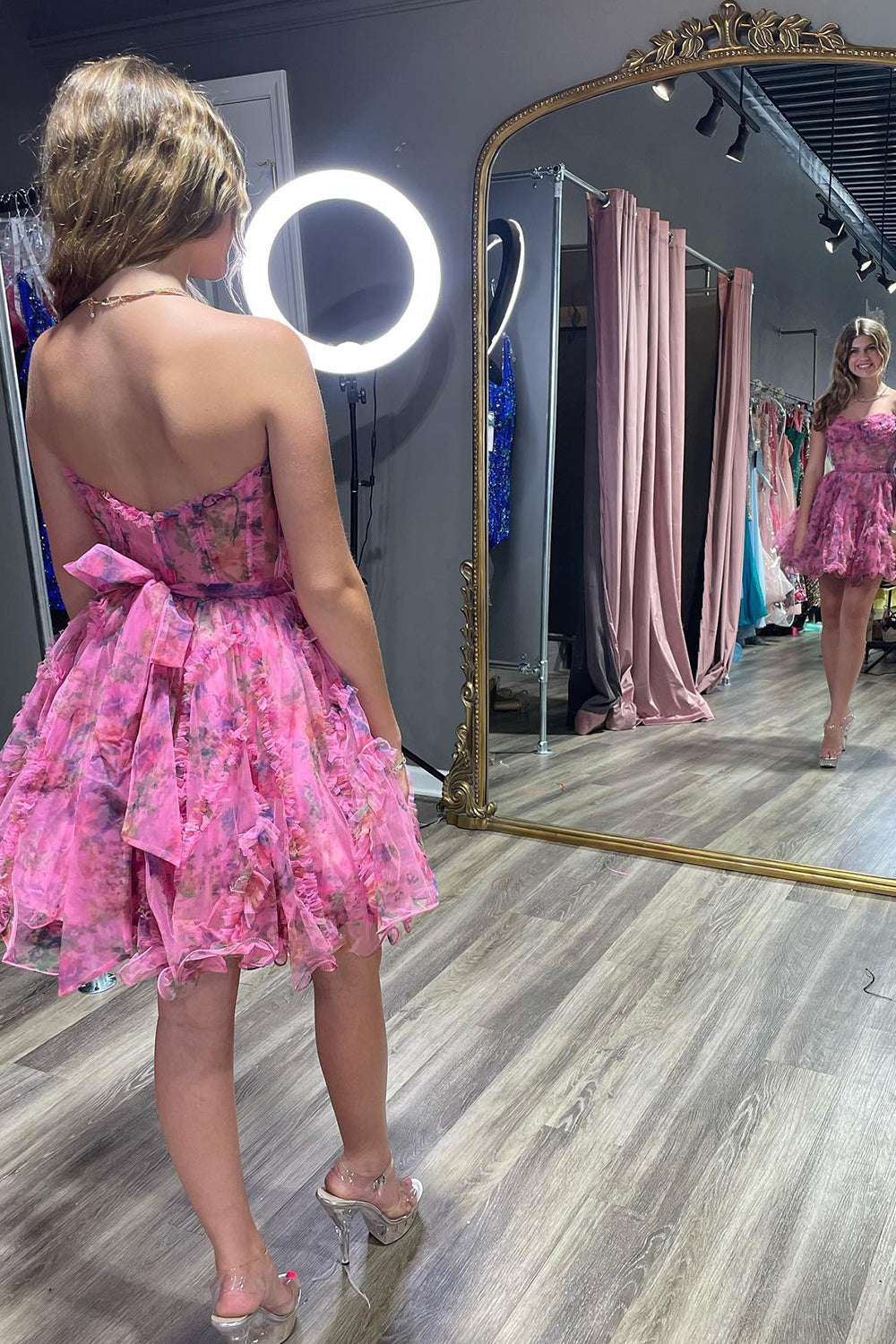 Lilac Homecoming Dress Corset Sweetheart Floral A-Line Short Cocktail Dresses with Ruffles