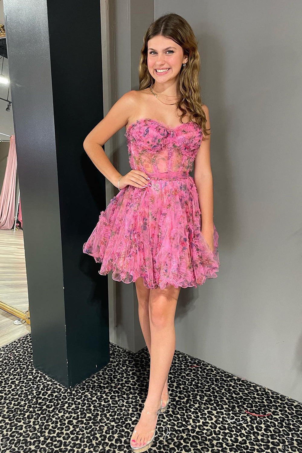 Lilac Homecoming Dress Corset Sweetheart Floral A-Line Short Cocktail Dresses with Ruffles
