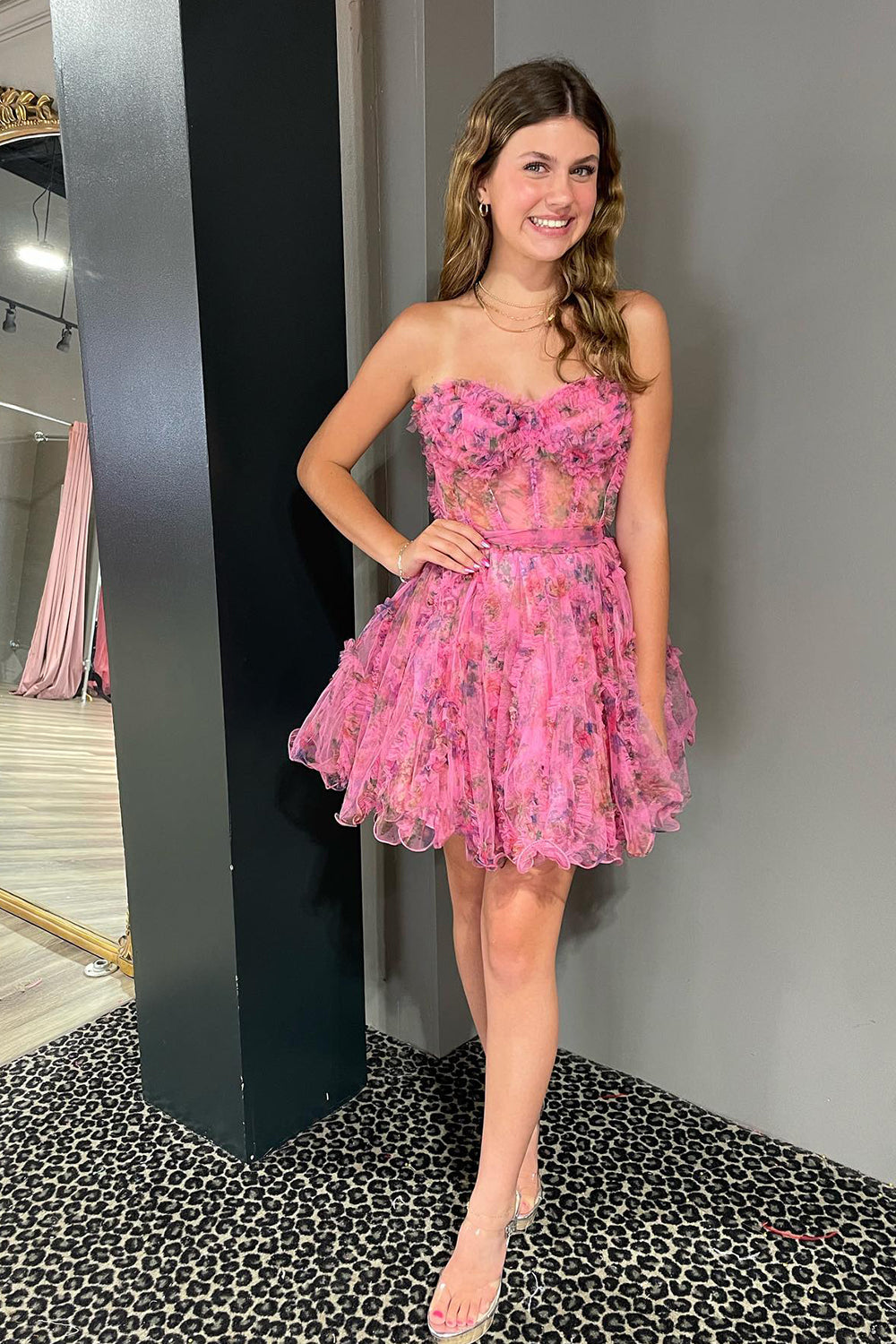 Lilac Homecoming Dress Corset Sweetheart Floral A-Line Short Cocktail Dresses with Ruffles