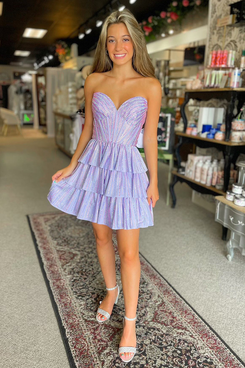 Lilac Homecoming Dress Pink Homecoming Dress A Line Corset Strapless Tiered Short Cocktail Dresses