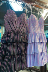 Lilac Homecoming Dress Pink Homecoming Dress A Line Corset Strapless Tiered Short Prom Dress