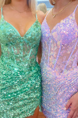 Lilac Homecoming Dress Spaghetti Straps Corset Tight Short Prom Dress