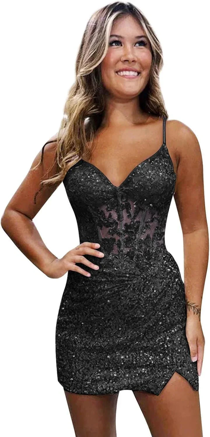 Dreamyannie Lilac Homecoming Dresses Spaghetti Straps Sequin Corset Tight Short Cocktail Dresses Dreamyannie Lilac Homecoming Dresses Spaghetti Straps Sequin Corset Tight Short Cocktail Dresses