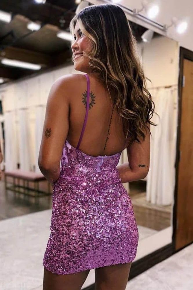 Dreamyannie Lilac Homecoming Dresses Spaghetti Straps Sequin Corset Tight Short Cocktail Dresses Dreamyannie Lilac Homecoming Dresses Spaghetti Straps Sequin Corset Tight Short Cocktail Dresses