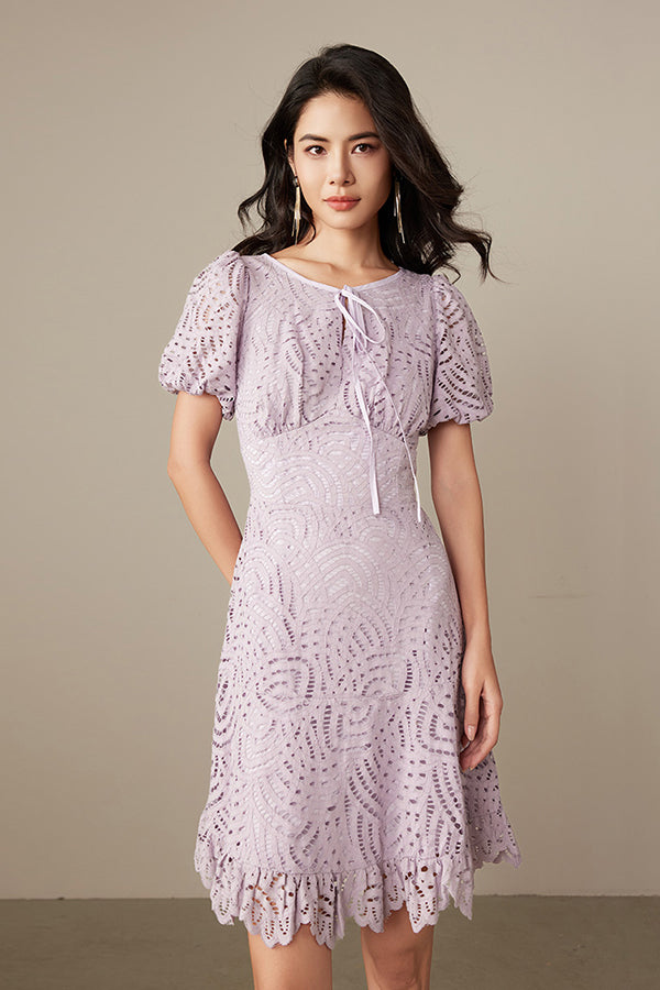 Lilac Lace Short Sleeve Casual Summer Holiday Dress