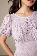 Lilac Lace Short Sleeve Casual Summer Holiday Dress