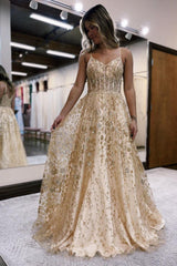 Lilac Prom Dress A Line Spaghetti Straps Long Evening Dress with Appliques