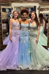 Lilac Prom Dress Corset Mermaid Long Formal Dress With Lace