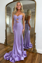Lilac Prom Dress Hollow Out Sweetheart Formal Dress With Slit