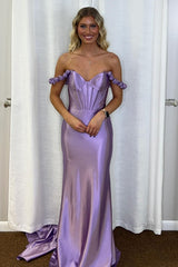 Lilac Prom Dress Off The Shoulder Corset Long Formal Dress