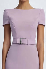 Lilac Sheath Crepe Formal Dress With Belt