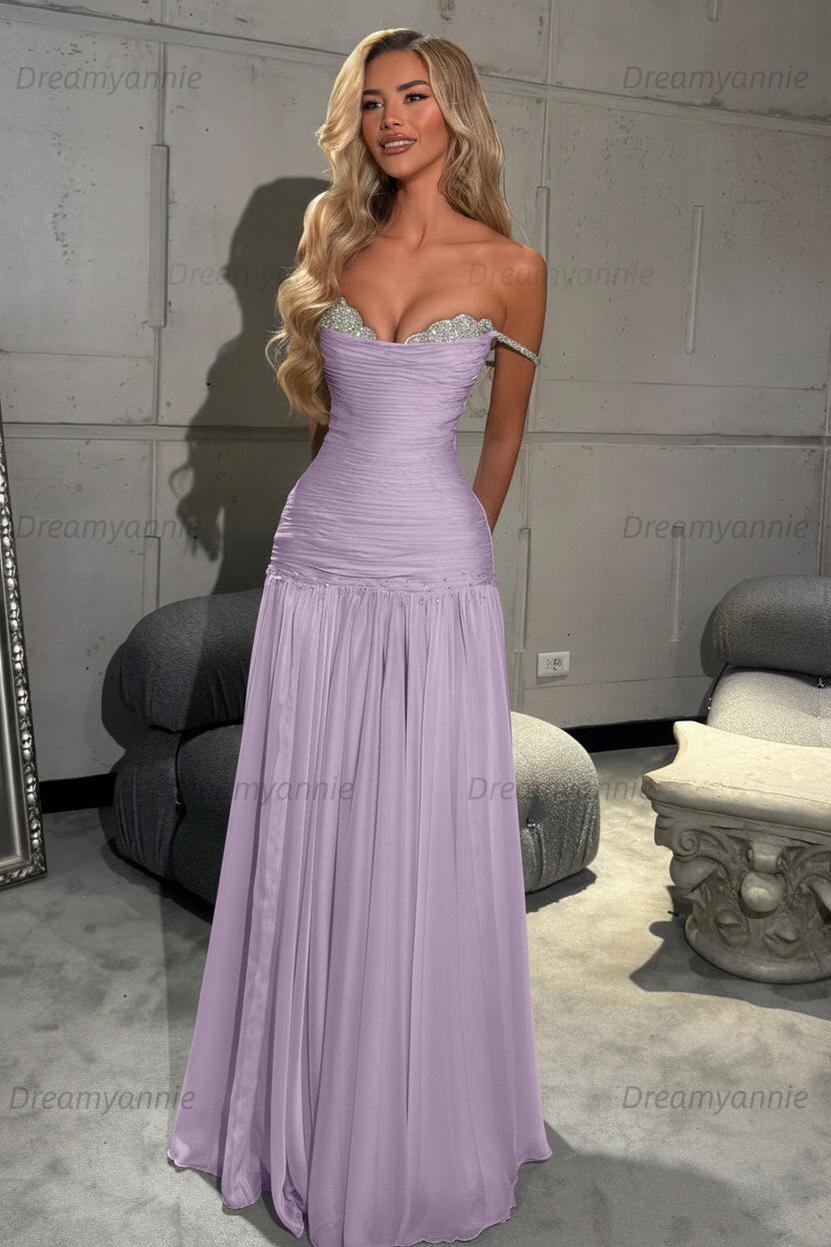 Dreamyannie Mint Green Off The Shoulder Prom Dress A Line Formal Evening Gown