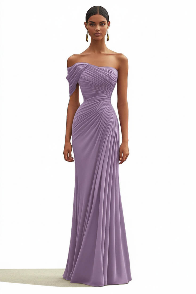 Dreamyannie One Shoulder Ruched Mermaid Dark Green Wedding Guest Dress Long Formal Dress