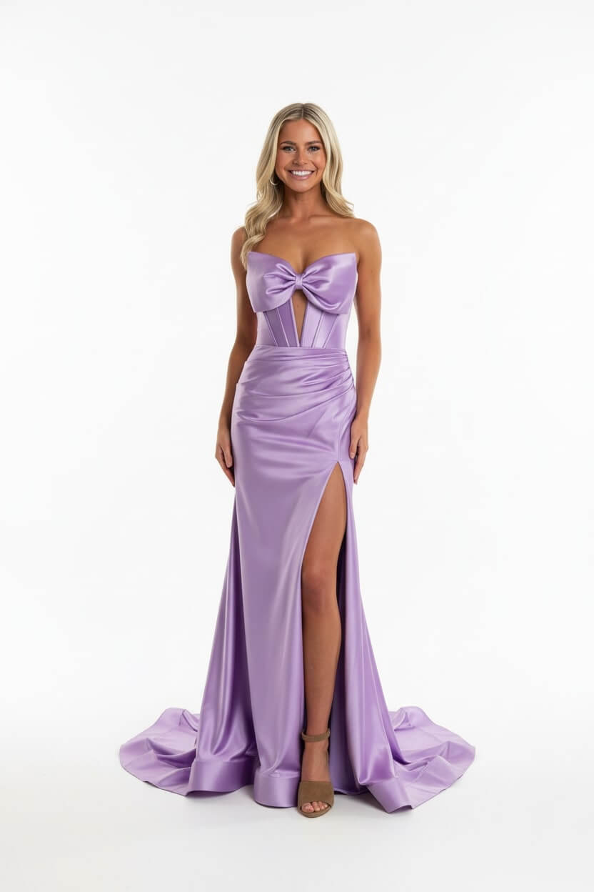 Dreamyannie Corset Red Prom Dress Satin Sweetheart Formal Dress With Slit