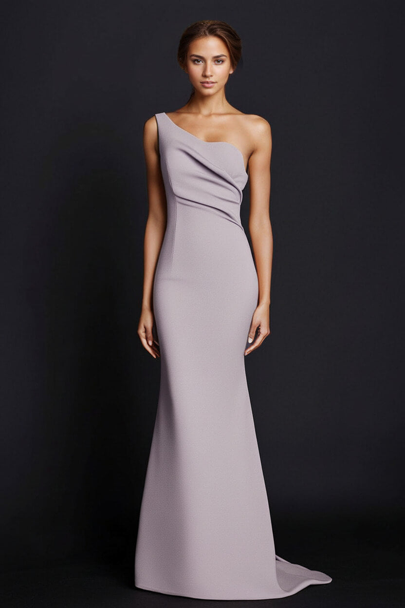 Dreamyannie One Shoulder Khaki Wedding Guest Dress Mermaid Long Formal Dress