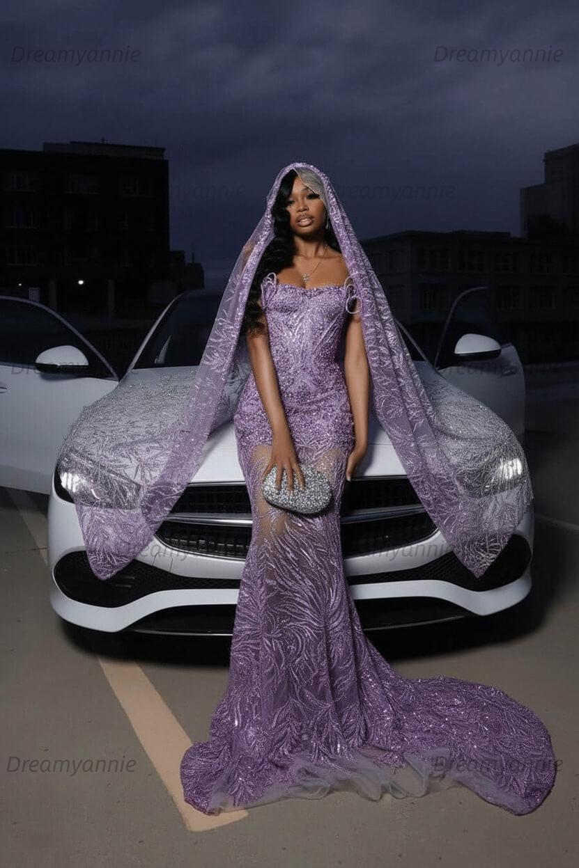 Strapless Silver Prom Dress Sequined Tulle Mermaid Formal Evening Dress