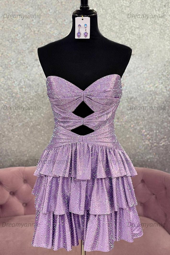 Orange A Line Strapless Sweetheart Satin Homecoming Dress with Keyhole