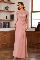 Long A Line Scoop Mother of the Bride Dresses with Pleated & Sequins