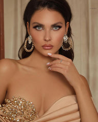 Long Mermaid Satin Beaded Prom Dress With Glitter