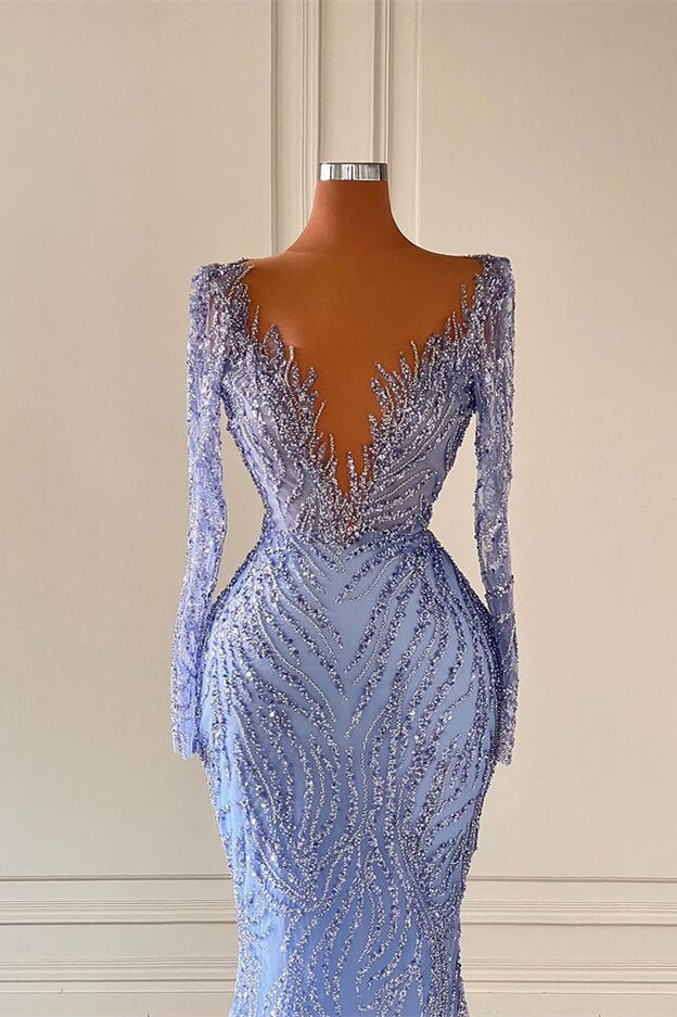 Long Sleeve Formal Dress Sequin Mermaid Evening Dress