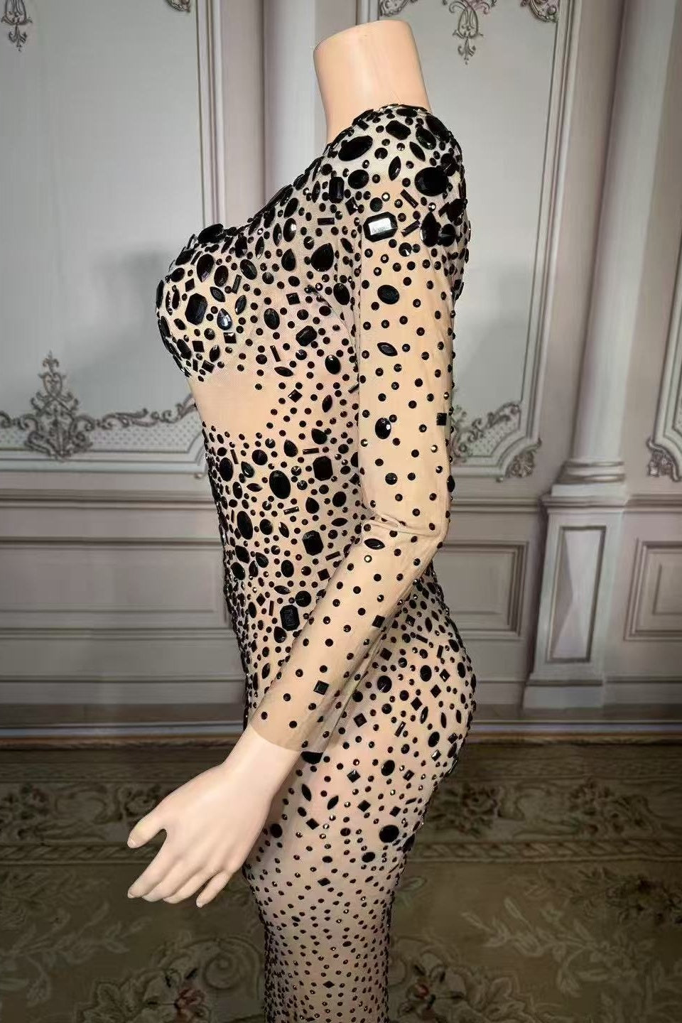 Long Sleeve Formal Evening Dress Mermaid Floor Length beaded Party Dress