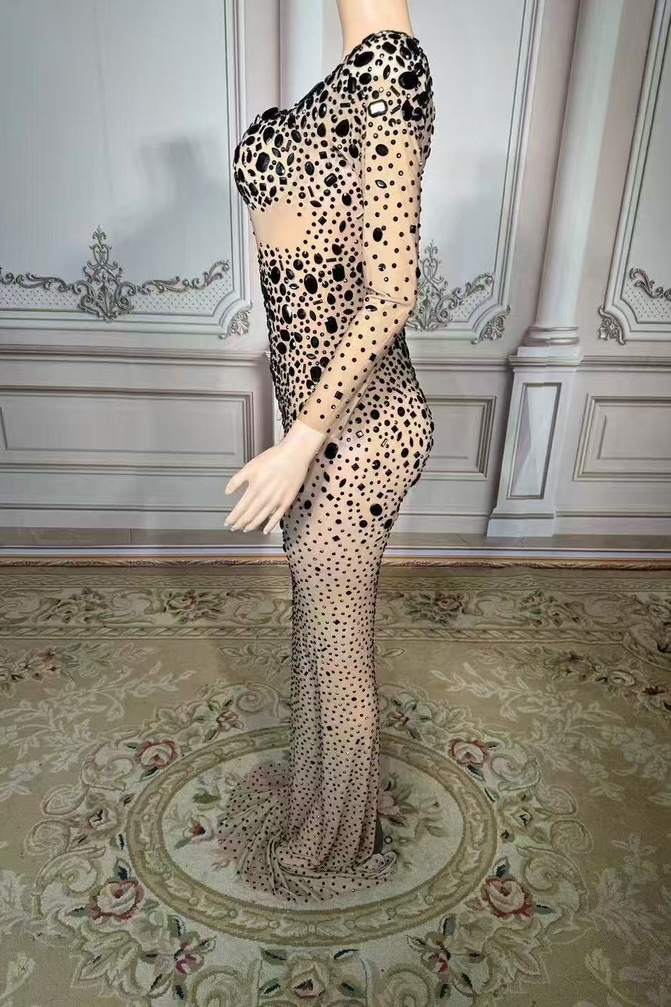 Long Sleeve Formal Evening Dress Mermaid Floor Length beaded Party Dress