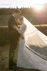 Long Sleeve Wedding Dress Ivory High Neck Lace Mermaid Bridal Gown