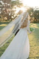 Long Sleeve Wedding Dress Ivory Lace A Line Bridal Gown