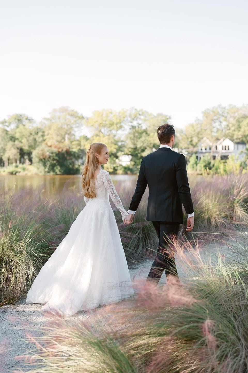 Long Sleeve Wedding Dress Ivory Lace A Line Bridal Gown
