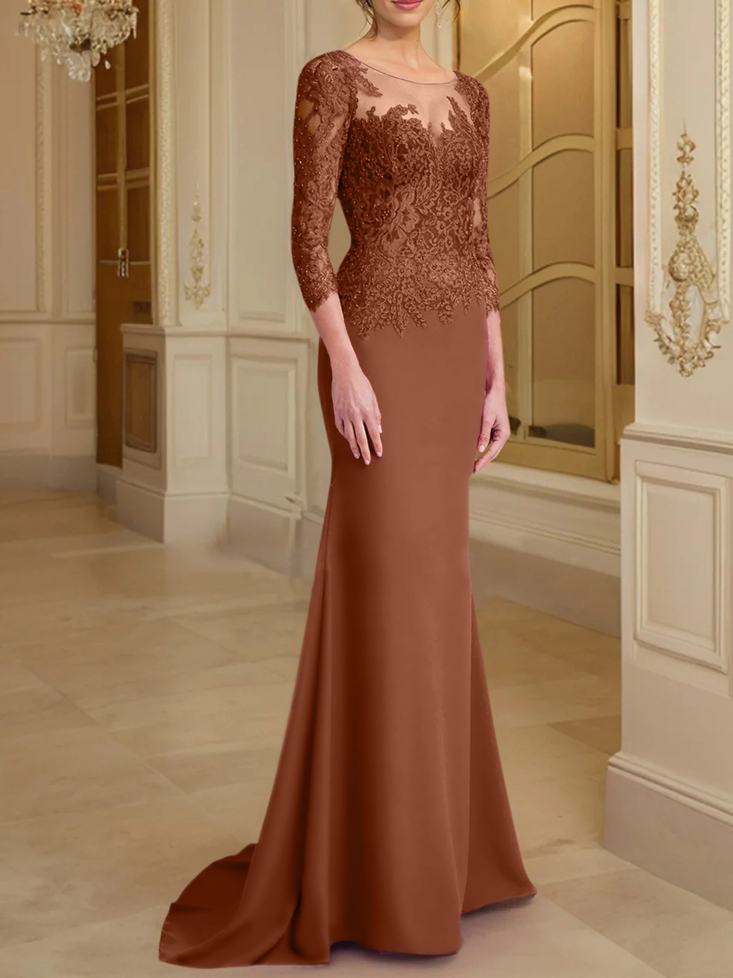 Long Sleeved Lace Mother of the Bride Dresses in Trumpet Mermaid Silhouette