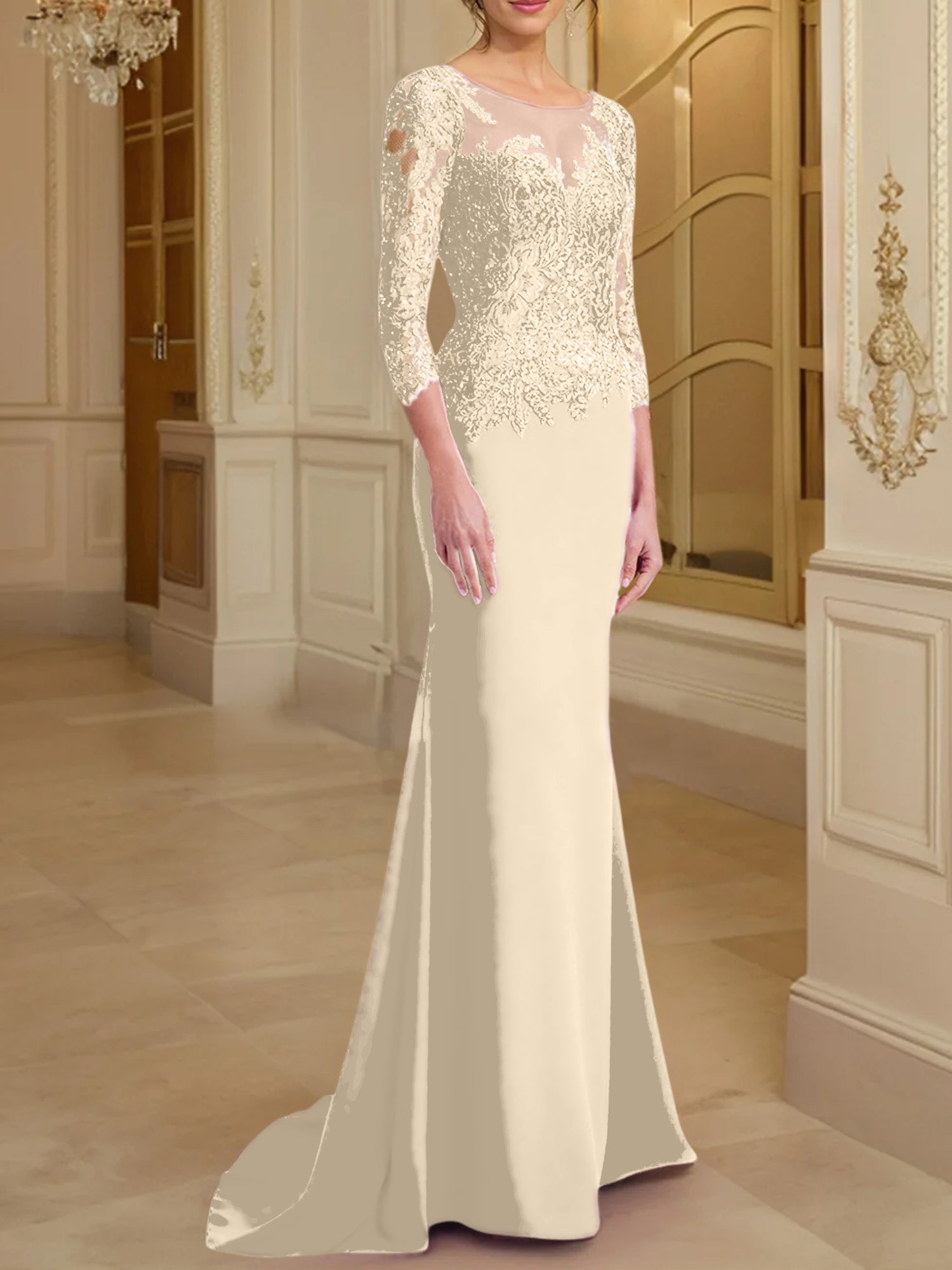 Long Sleeved Lace Mother of the Bride Dresses in Trumpet Mermaid Silhouette