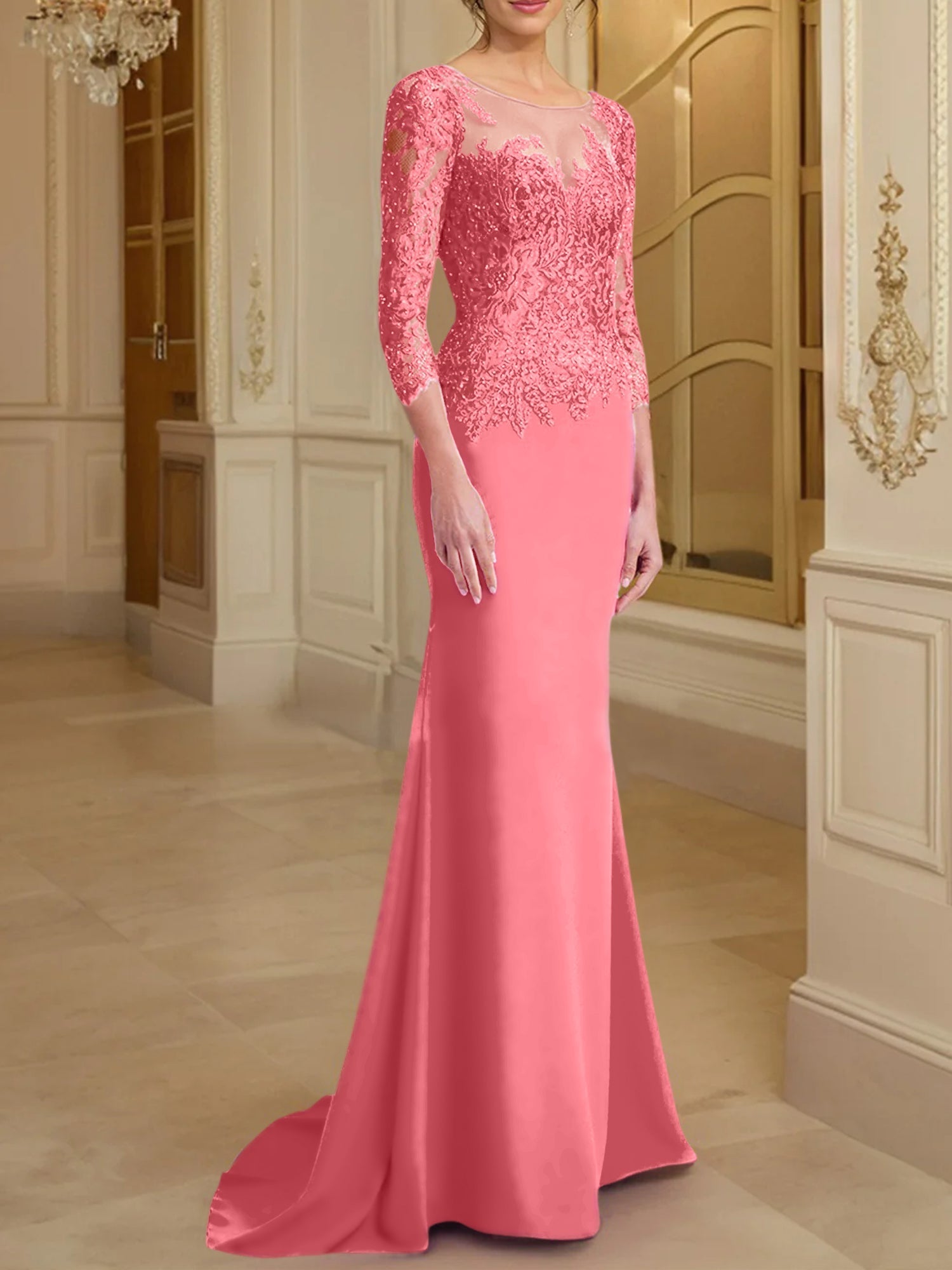 Long Sleeved Lace Mother of the Bride Dresses in Trumpet Mermaid Silhouette