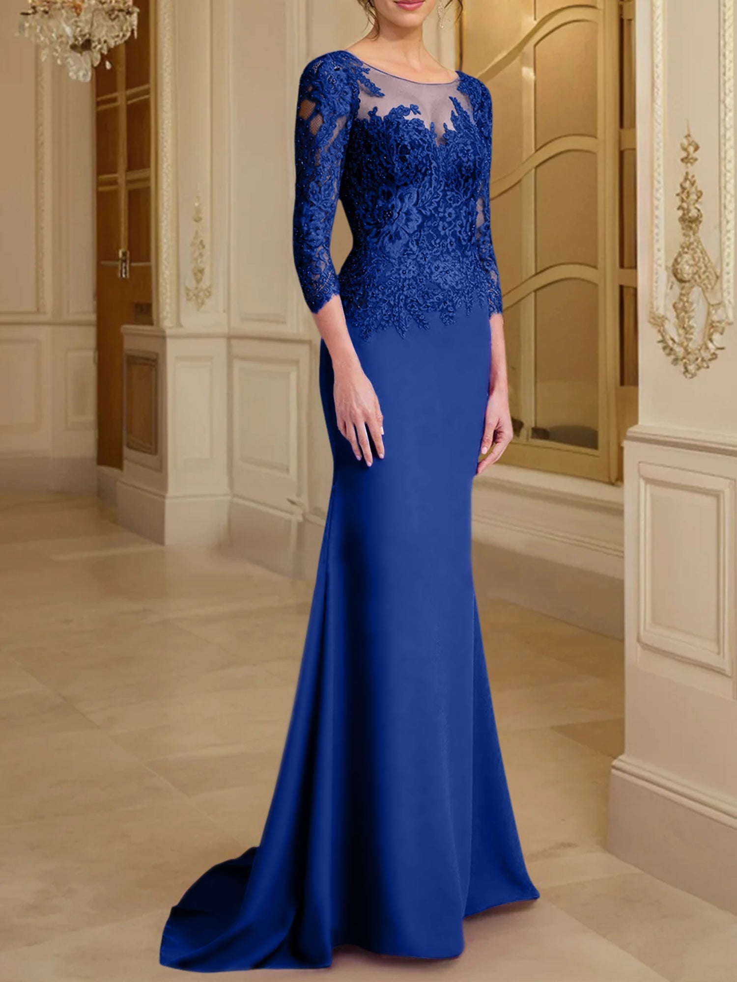 Long Sleeved Lace Mother of the Bride Dresses in Trumpet Mermaid Silhouette