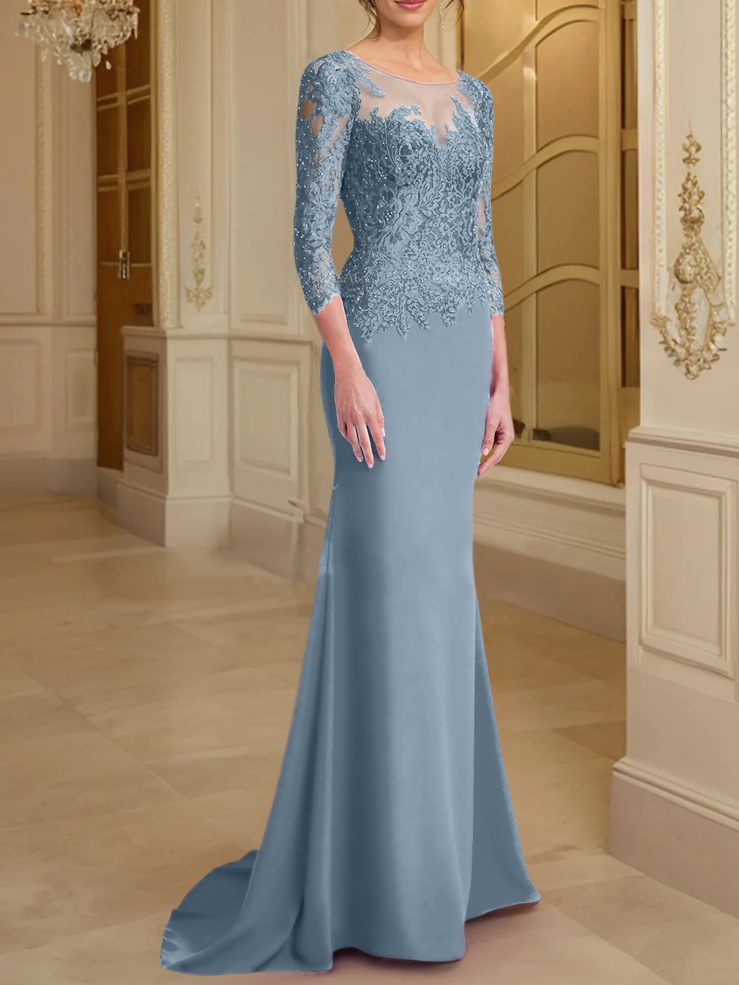 Long Sleeved Lace Mother of the Bride Dresses in Trumpet Mermaid Silhouette