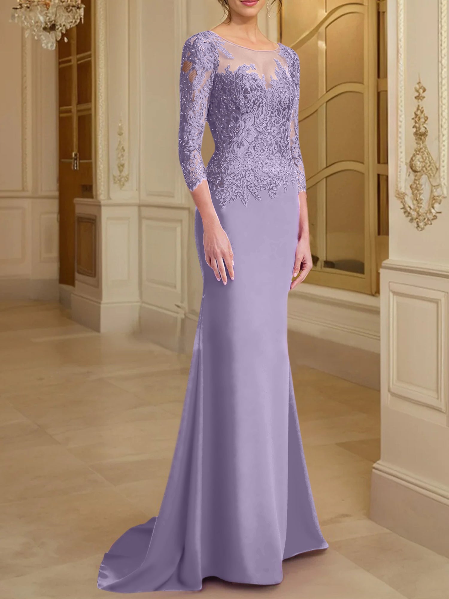 Long Sleeved Lace Mother of the Bride Dresses in Trumpet Mermaid Silhouette