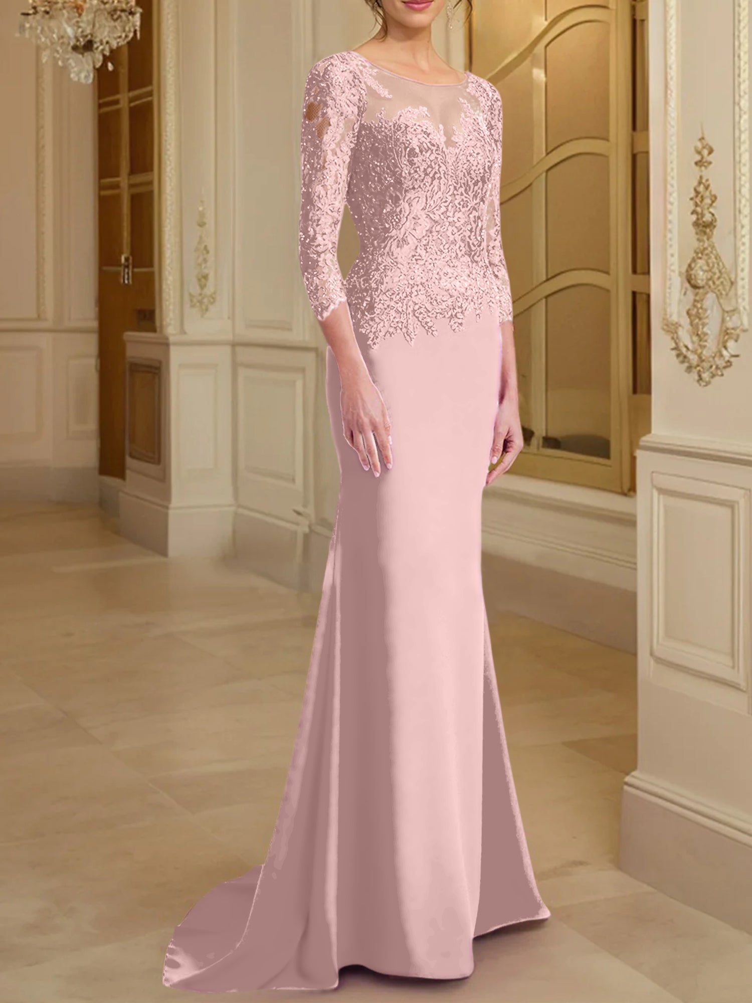 Long Sleeved Lace Mother of the Bride Dresses in Trumpet Mermaid Silhouette