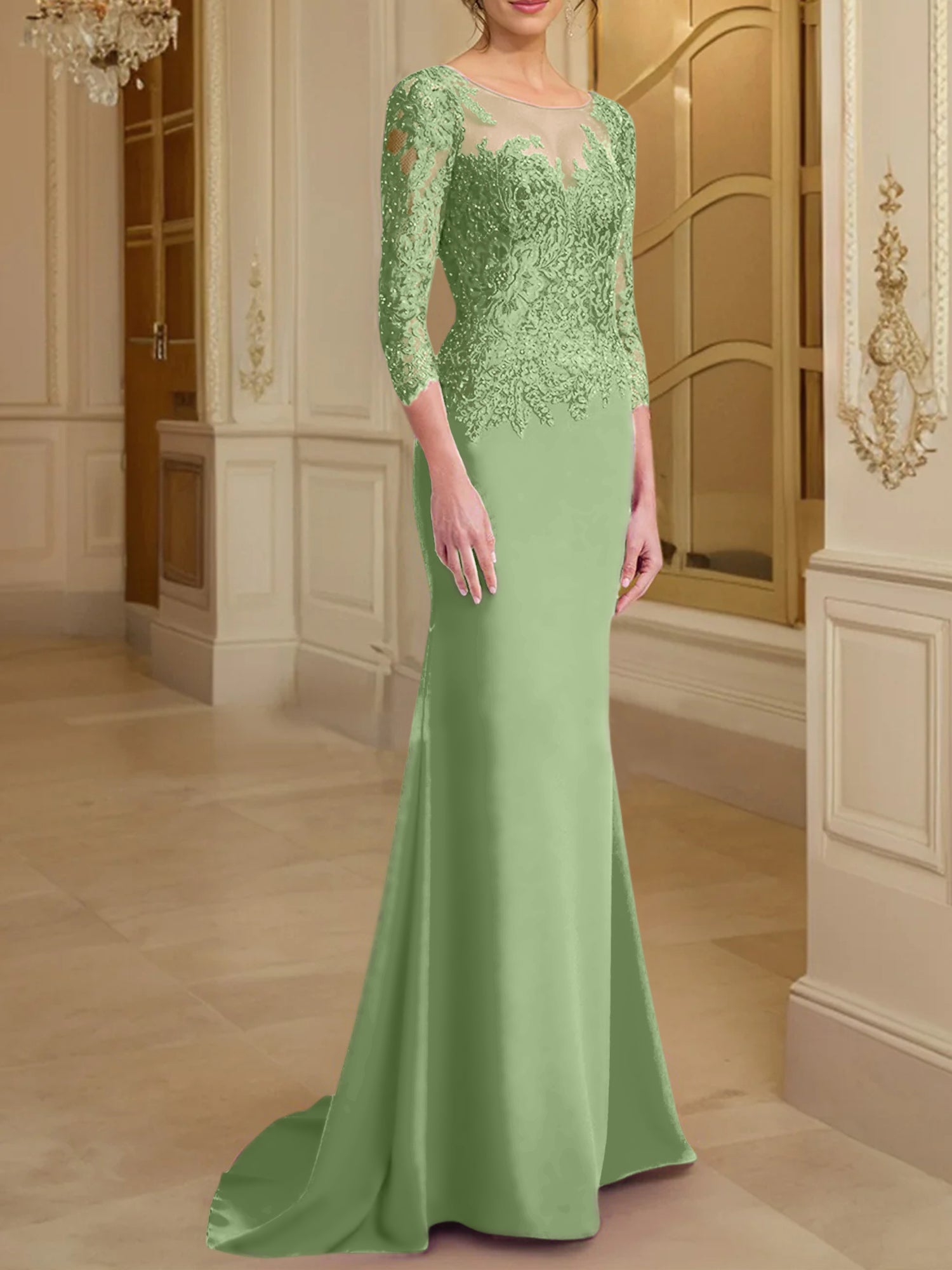 Long Sleeved Lace Mother of the Bride Dresses in Trumpet Mermaid Silhouette