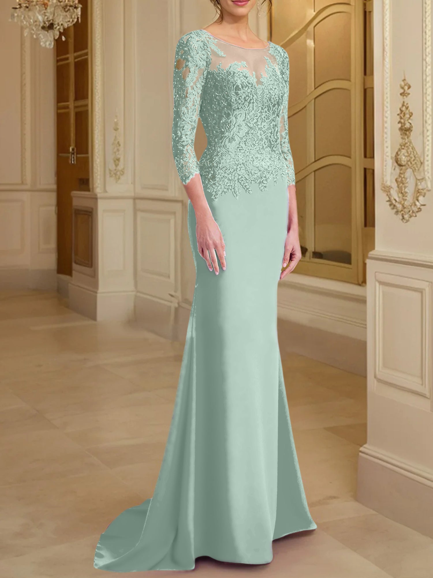 Long Sleeved Lace Mother of the Bride Dresses in Trumpet Mermaid Silhouette