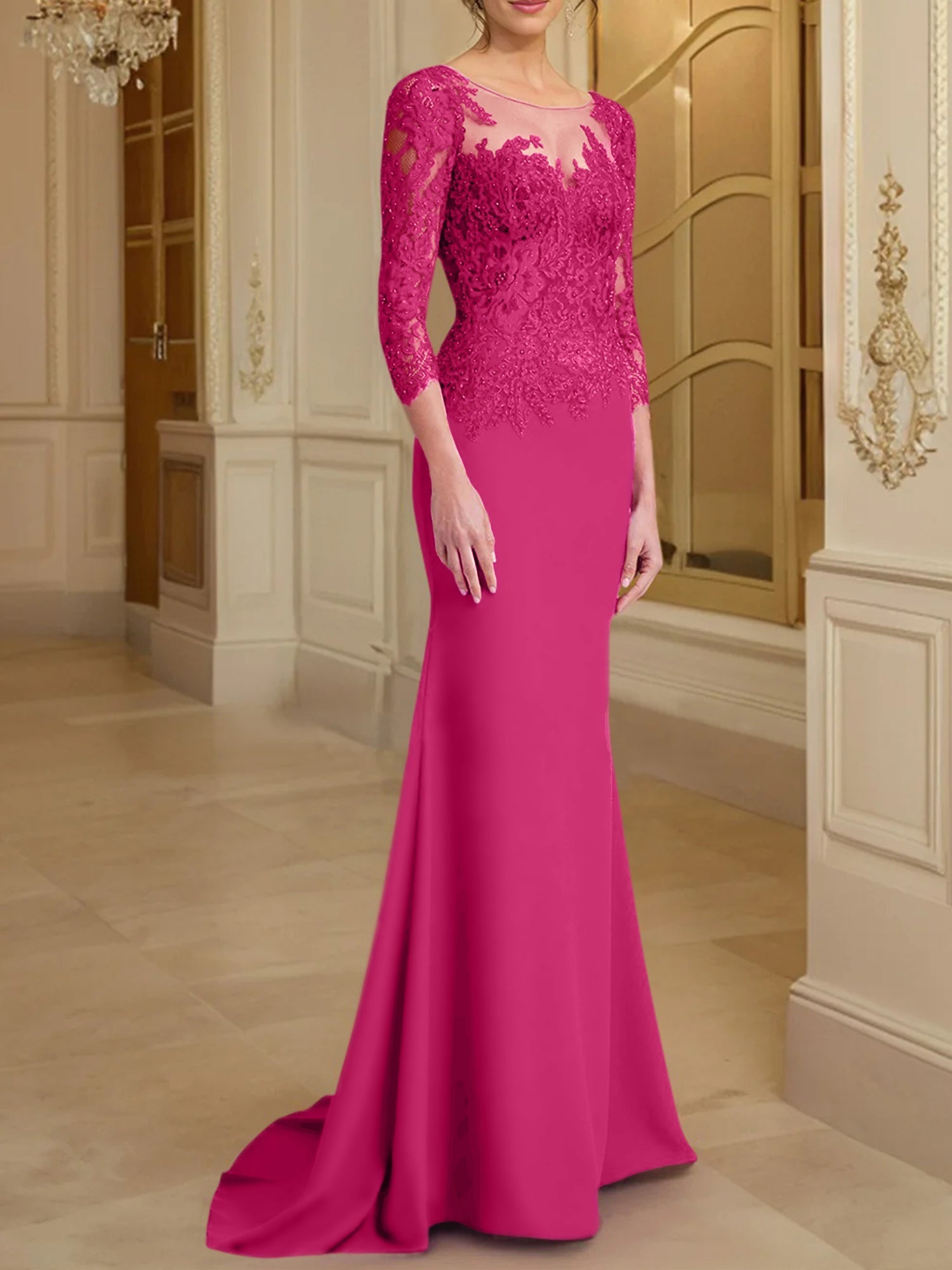 Long Sleeved Lace Mother of the Bride Dresses in Trumpet Mermaid Silhouette