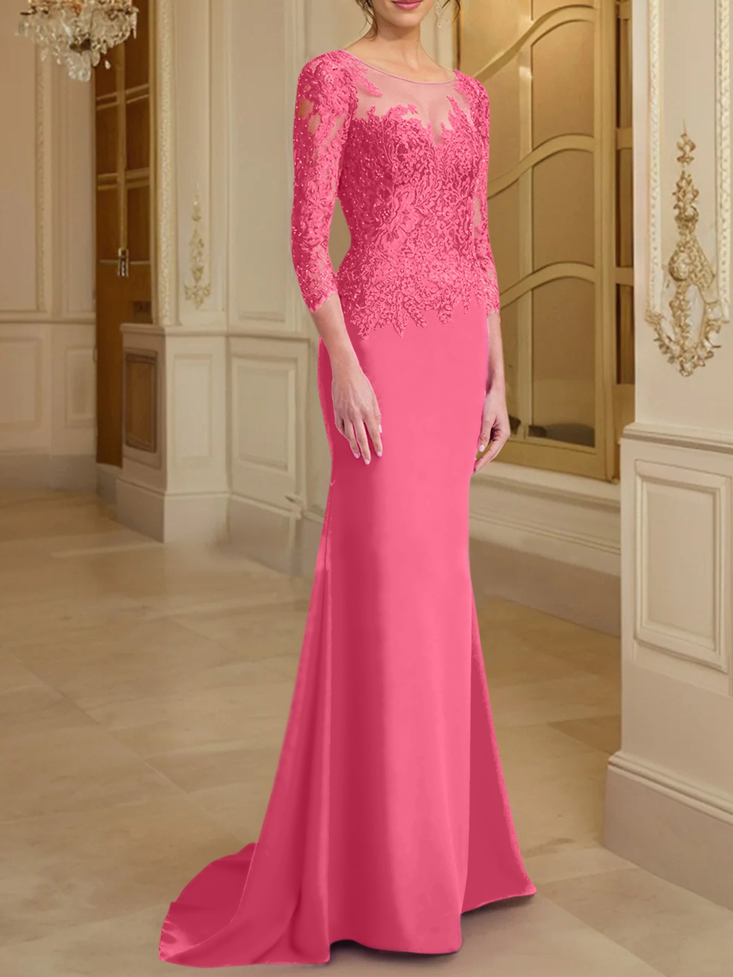 Long Sleeved Lace Mother of the Bride Dresses in Trumpet Mermaid Silhouette